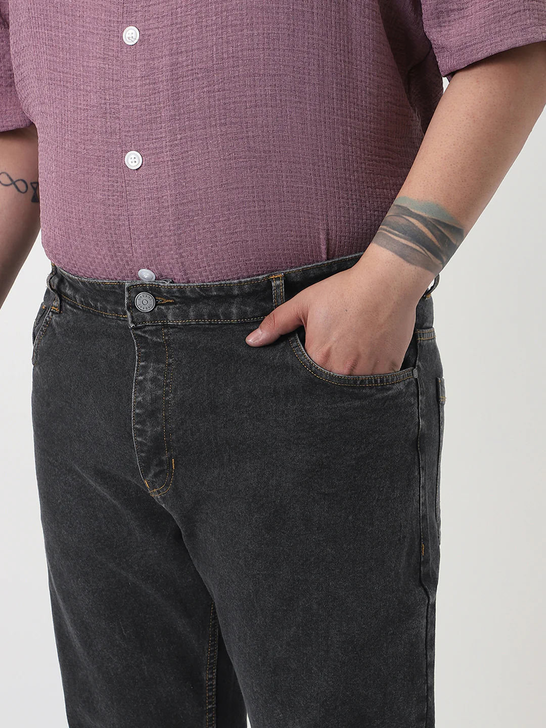 Plus Men's Dark Grey Slim Fit Washed Denim Jeans Stretchable - Image 5