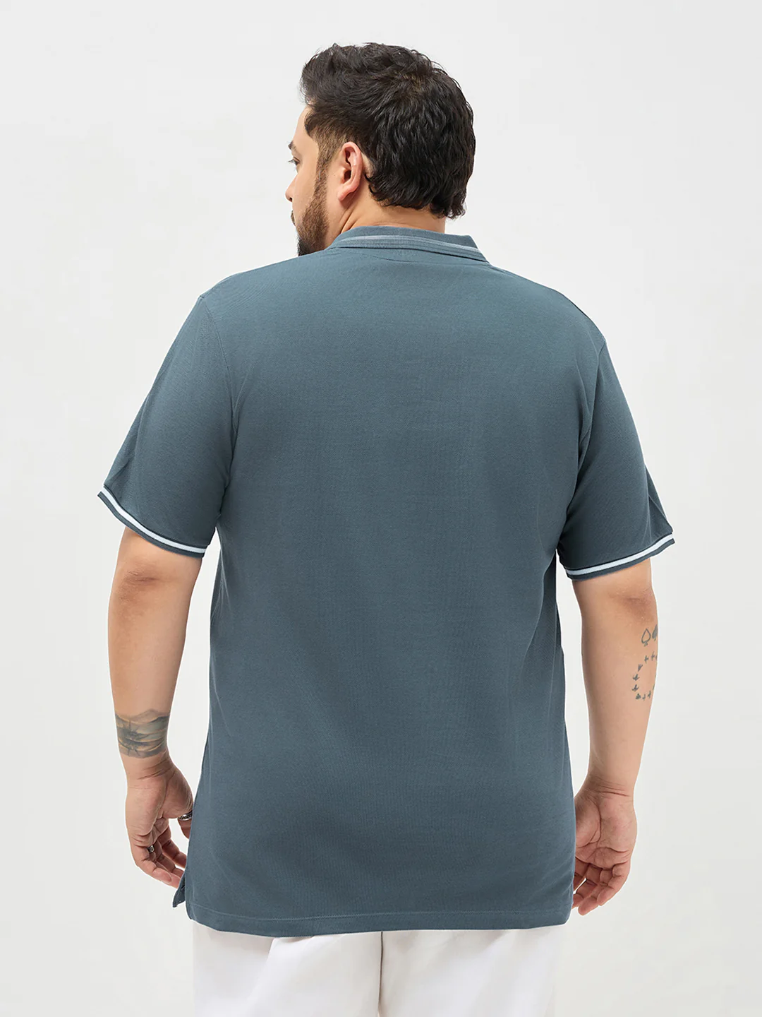 Plus Men's Dark Grey Solid Regular Fit Half Sleeve Cotton Polo T-Shirt - Image 3