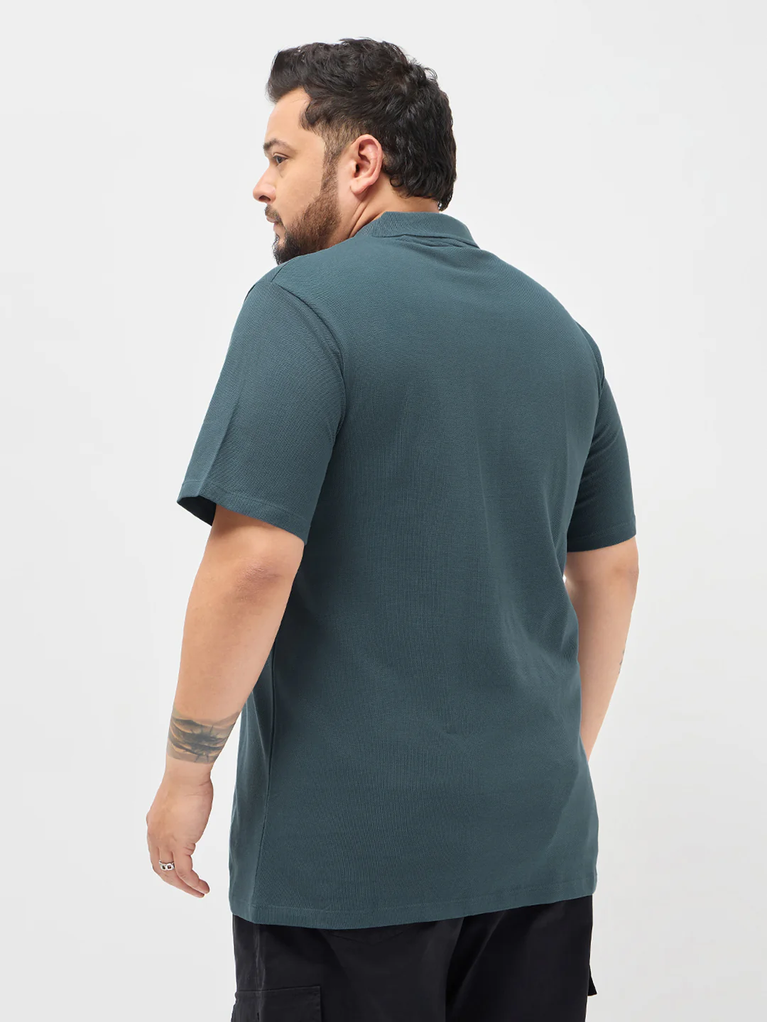 Plus Men's Dark Grey Solid Regular Fit Half Sleeve Cotton Polo T-Shirt - Image 3