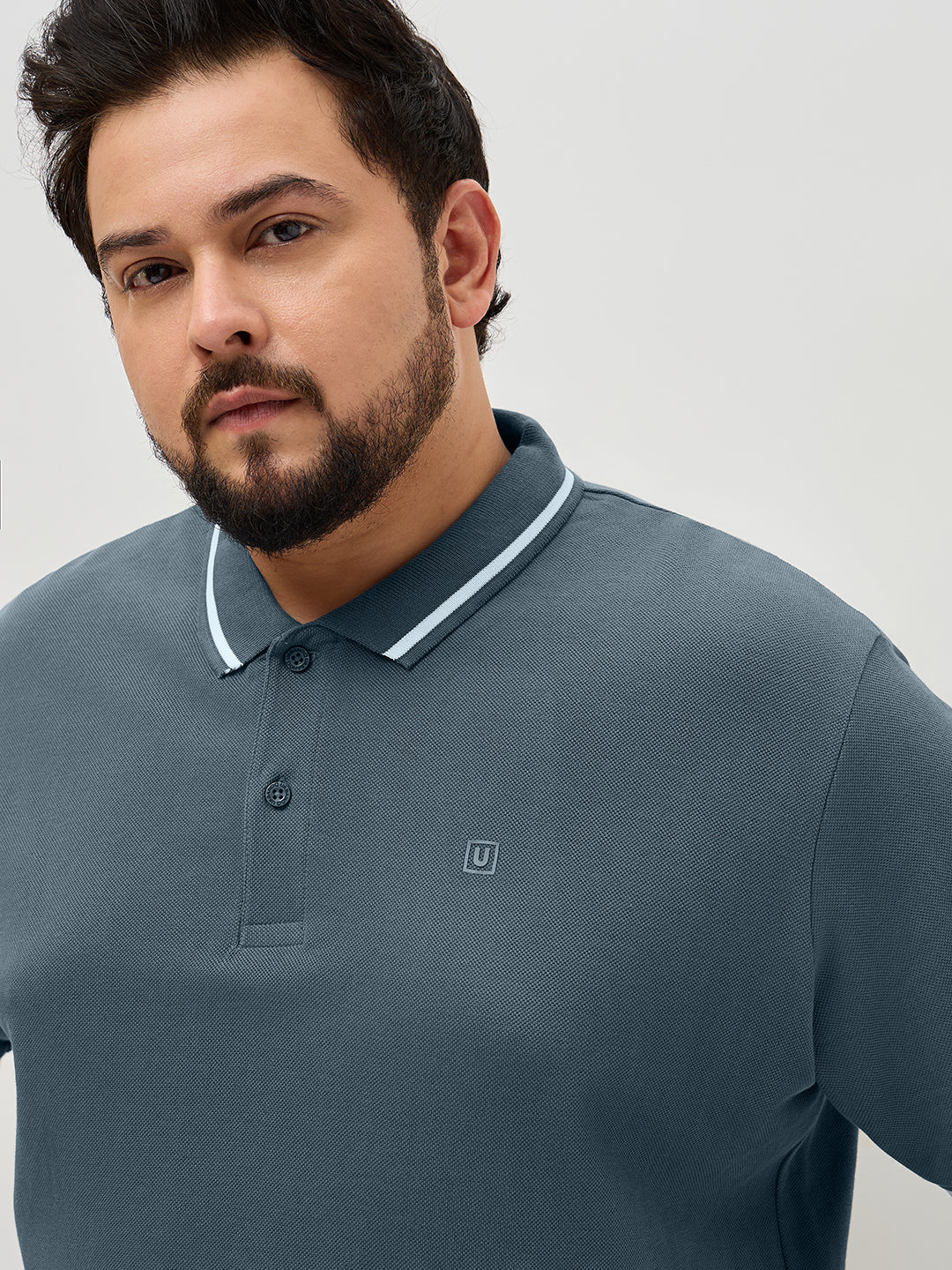 Plus Men's Dark Grey Solid Regular Fit Half Sleeve Cotton Polo T-Shirt - Image 5