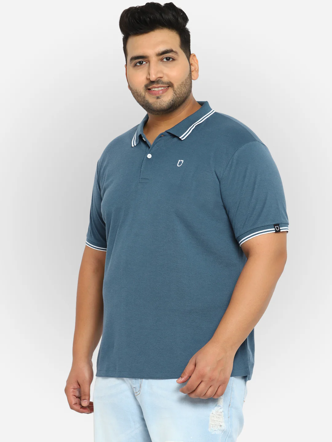 Plus Men's Dark Grey Solid Regular Fit Half Sleeve Cotton Polo T-Shirt - Image 2