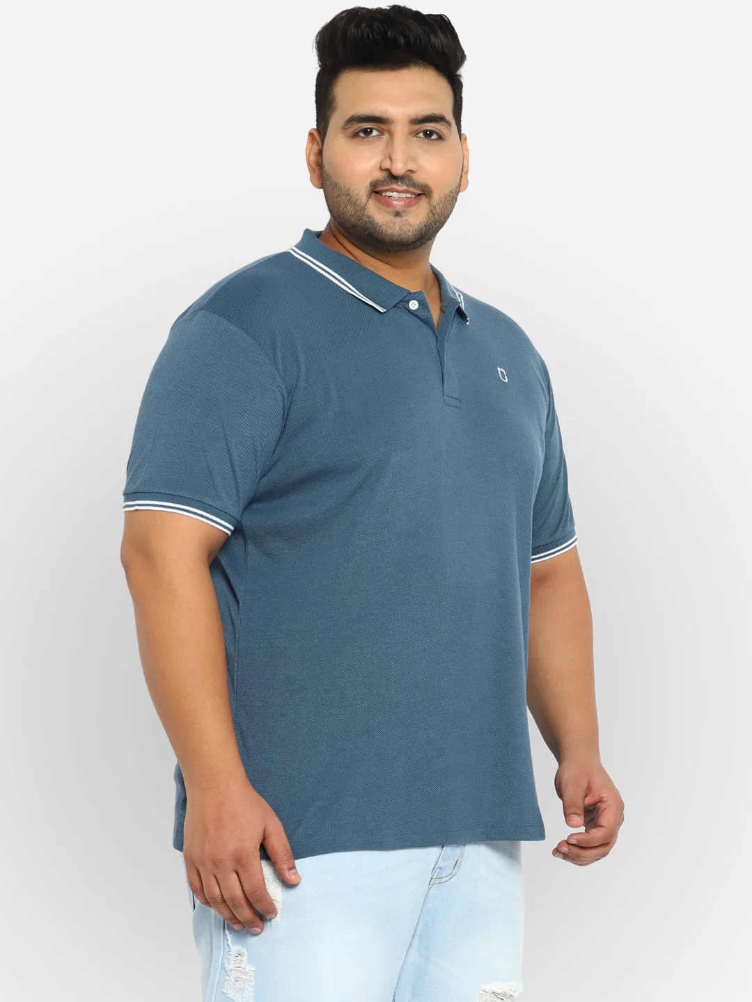 Plus Men's Dark Grey Solid Regular Fit Half Sleeve Cotton Polo T-Shirt - Image 3