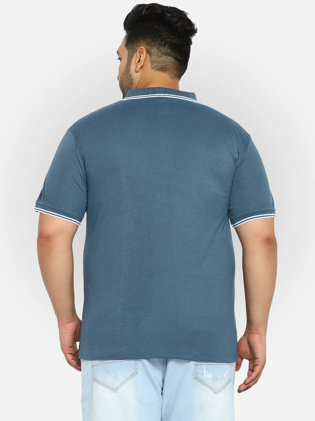 Plus Men's Dark Grey Solid Regular Fit Half Sleeve Cotton Polo T-Shirt - Image 4