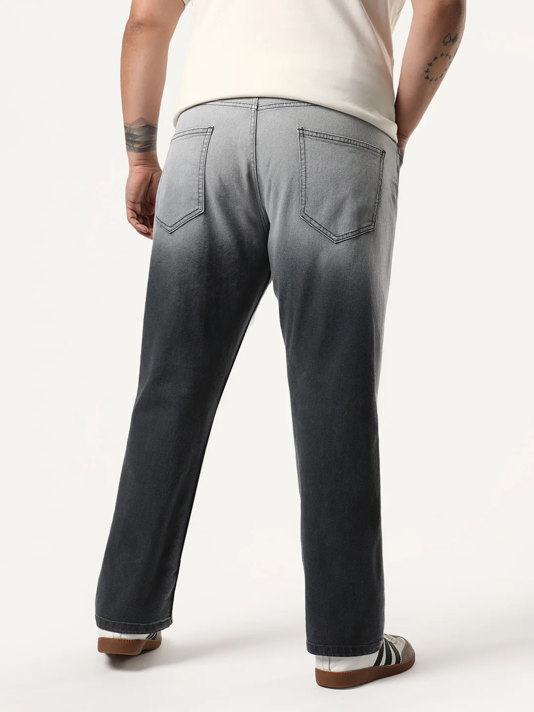 Plus Men's Dark Grey Straight Fit Heavy Washed Faded Denim Jeans Stretchable - Image 3