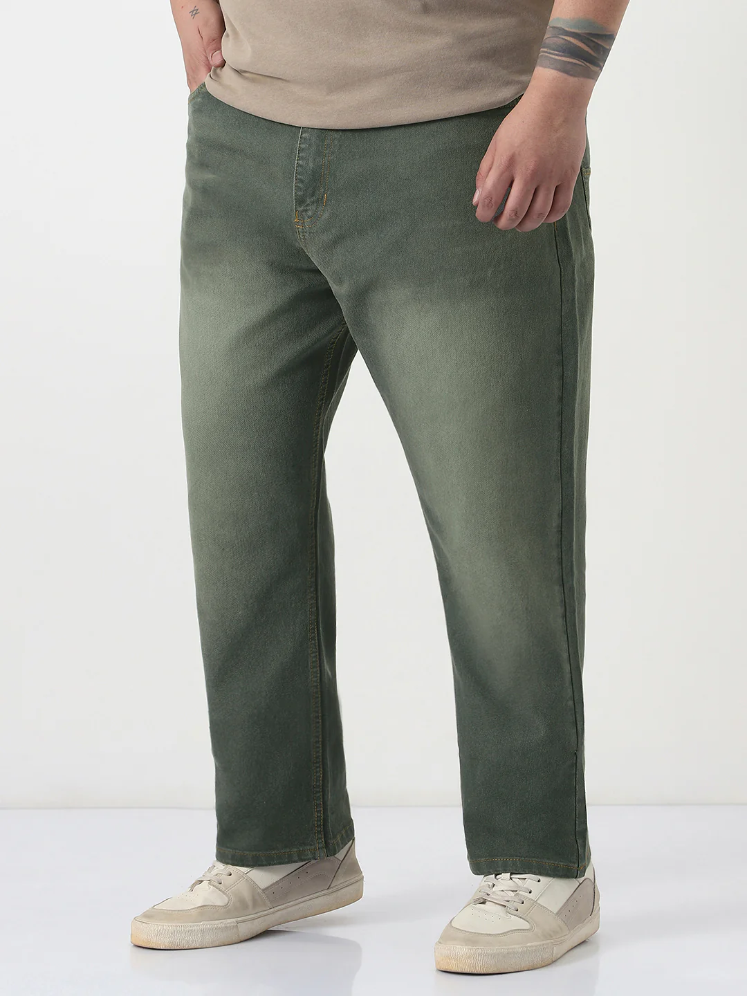 Plus Men's Dark Grey Straight Fit Heavy Washed Jeans Stretchable - Image 2