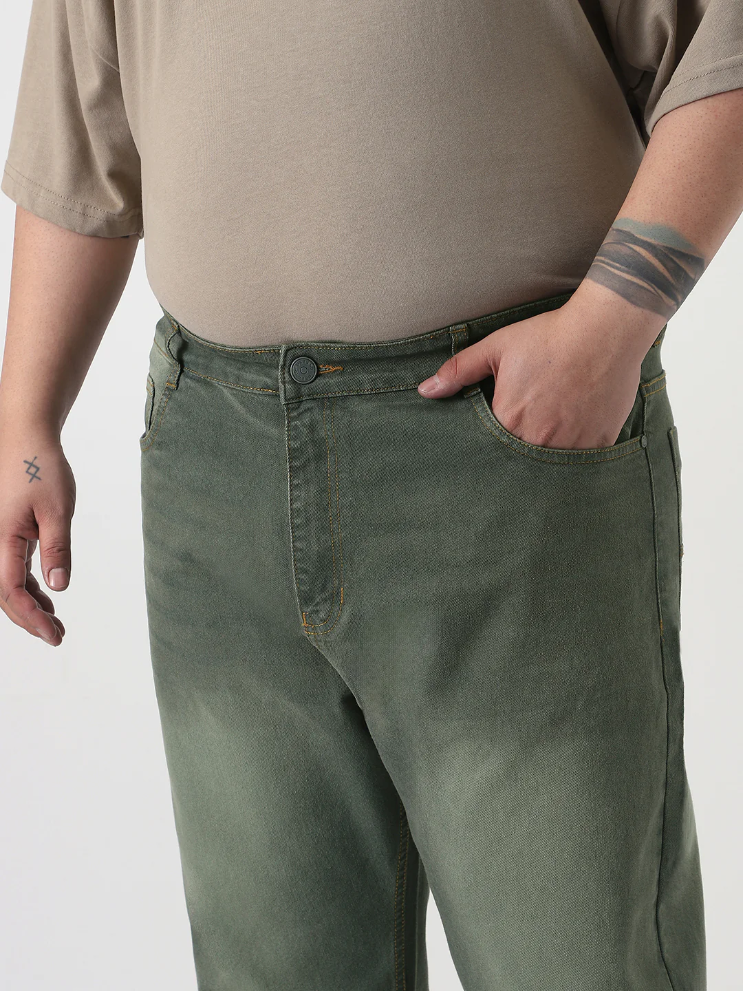 Plus Men's Dark Grey Straight Fit Heavy Washed Jeans Stretchable - Image 5
