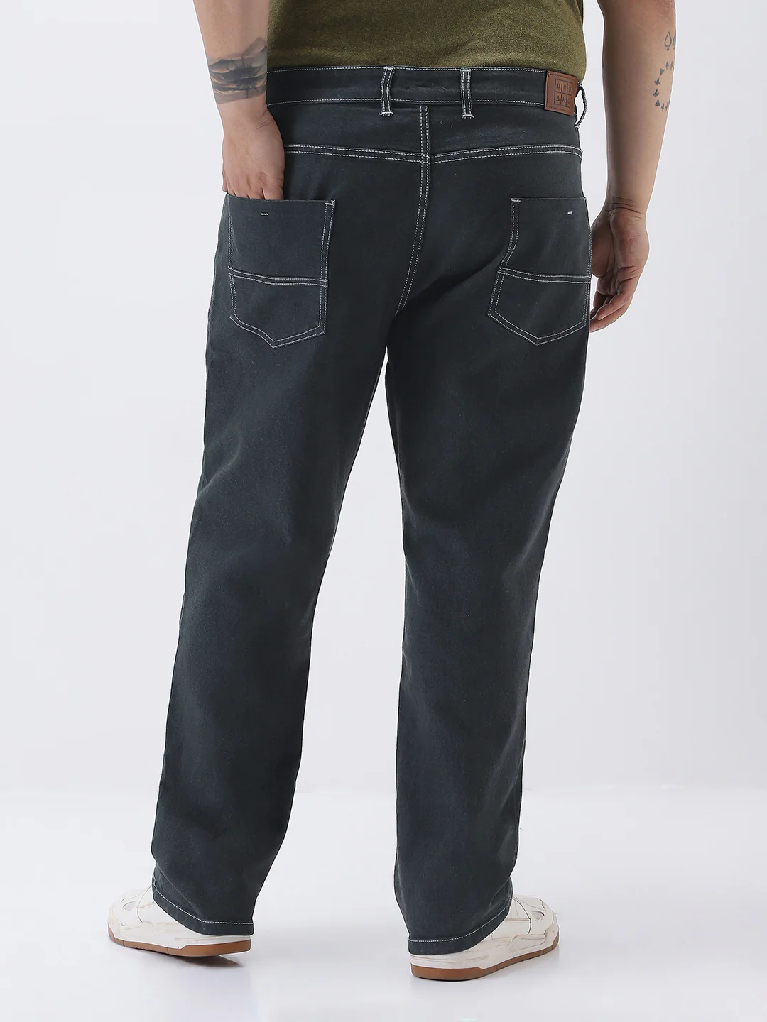 Plus Men's Dark Grey Straight Fit Washed Jeans Stretchable - Image 3