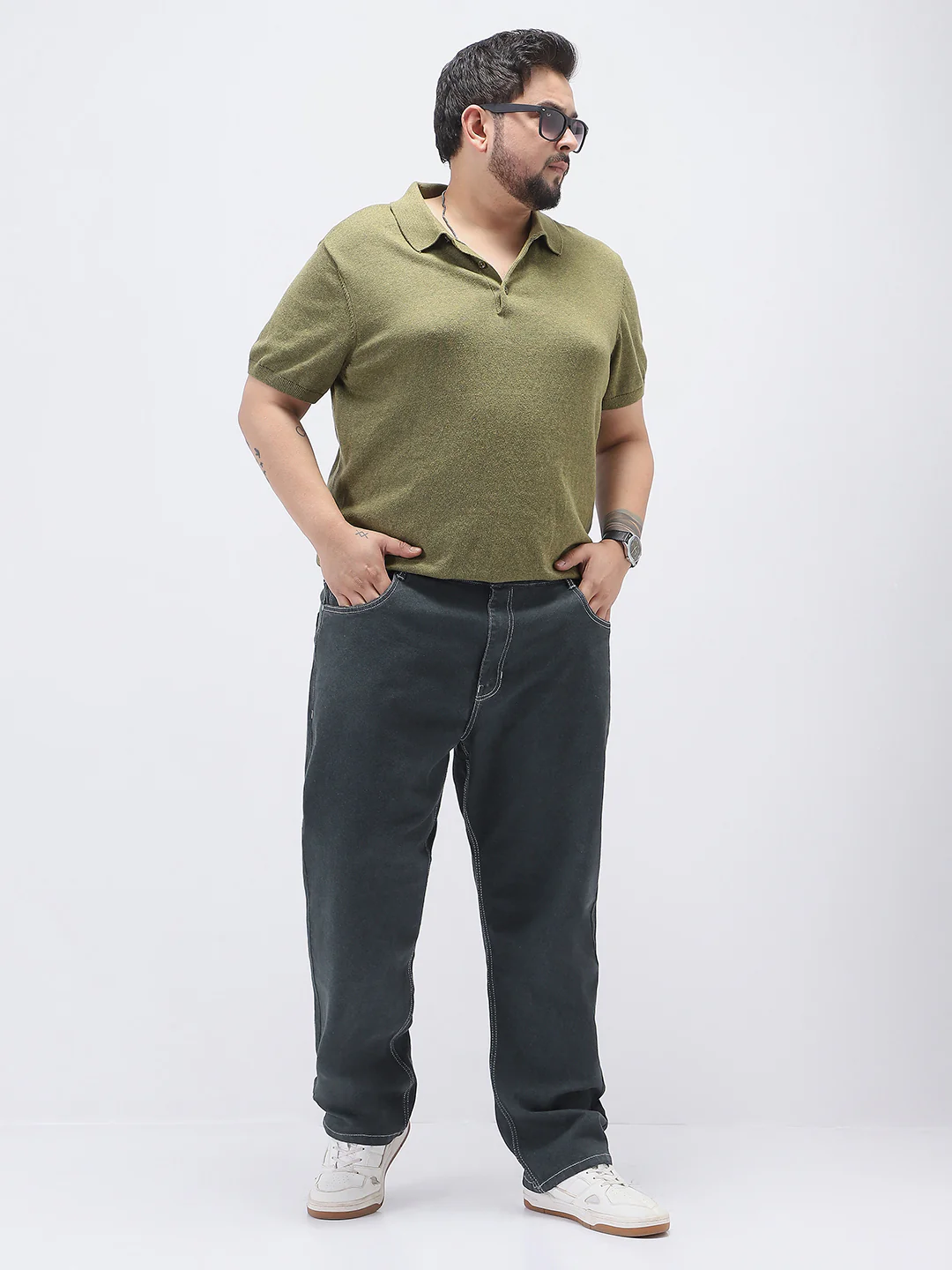 Plus Men's Dark Grey Straight Fit Washed Jeans Stretchable - Image 4