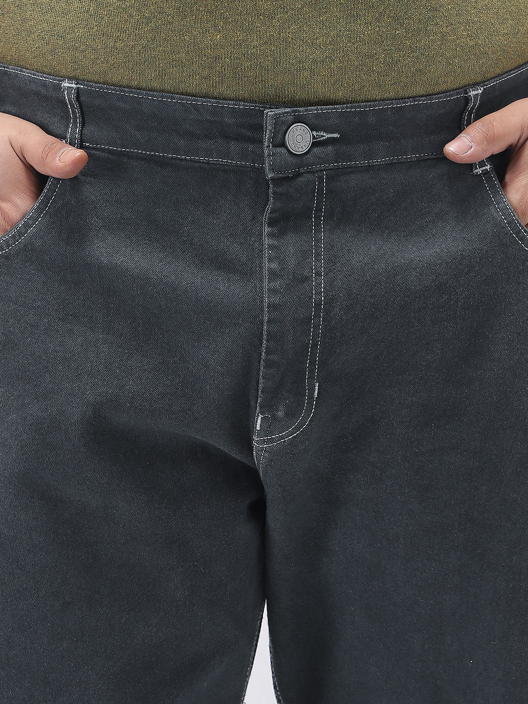 Plus Men's Dark Grey Straight Fit Washed Jeans Stretchable - Image 5