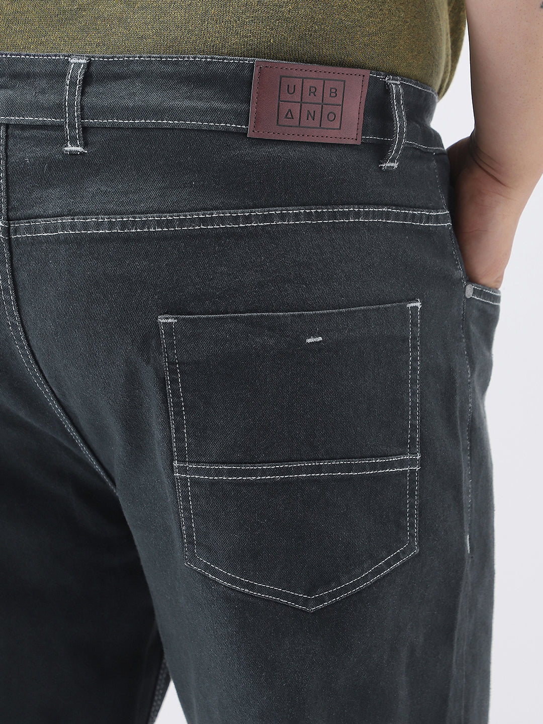 Plus Men's Dark Grey Straight Fit Washed Jeans Stretchable - Image 6