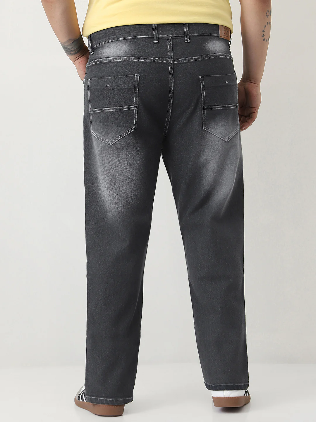 Plus Men's Dark Grey Straight Fit Washed Jeans Stretchable - Image 3