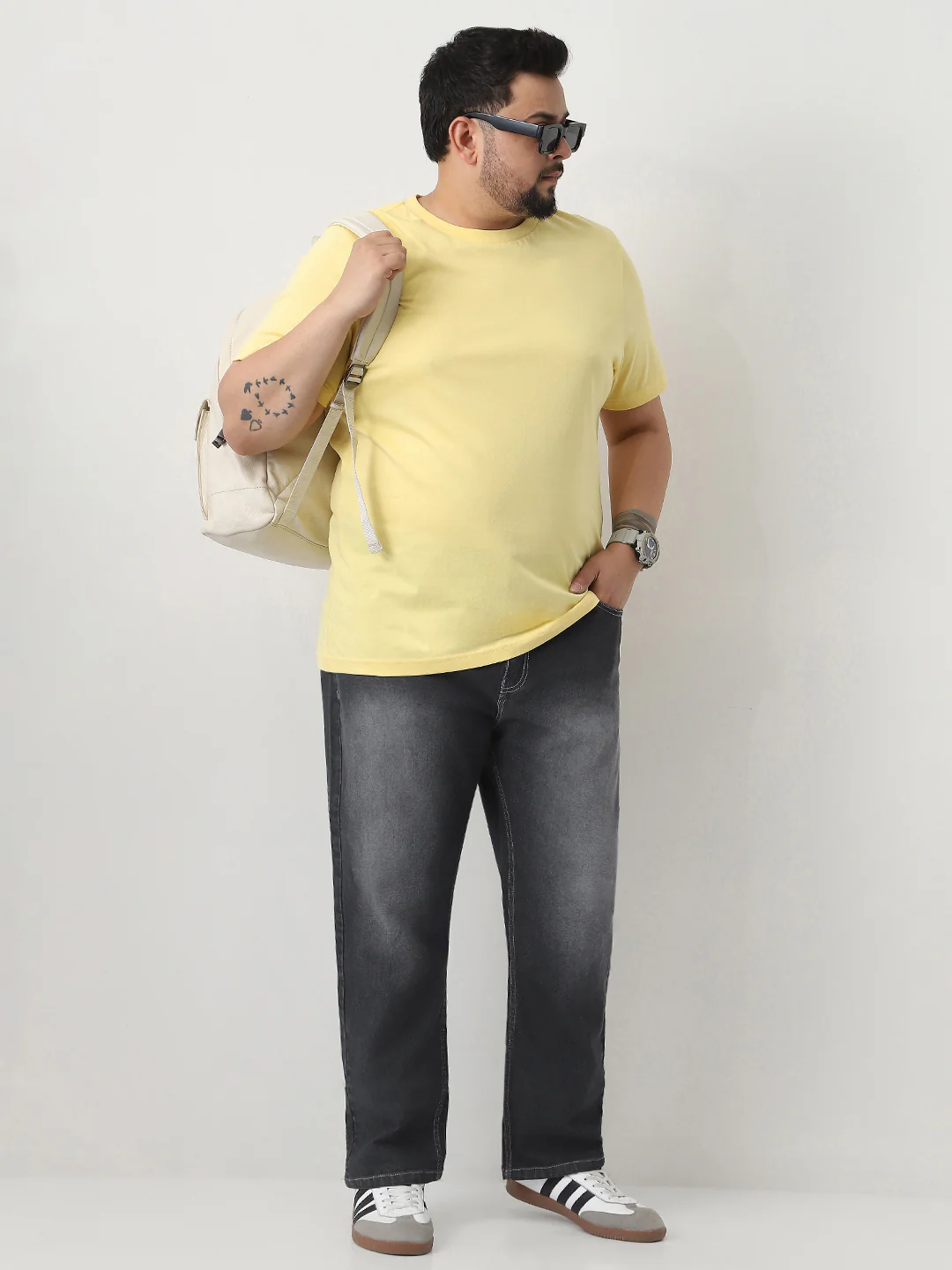 Plus Men's Dark Grey Straight Fit Washed Jeans Stretchable - Image 4