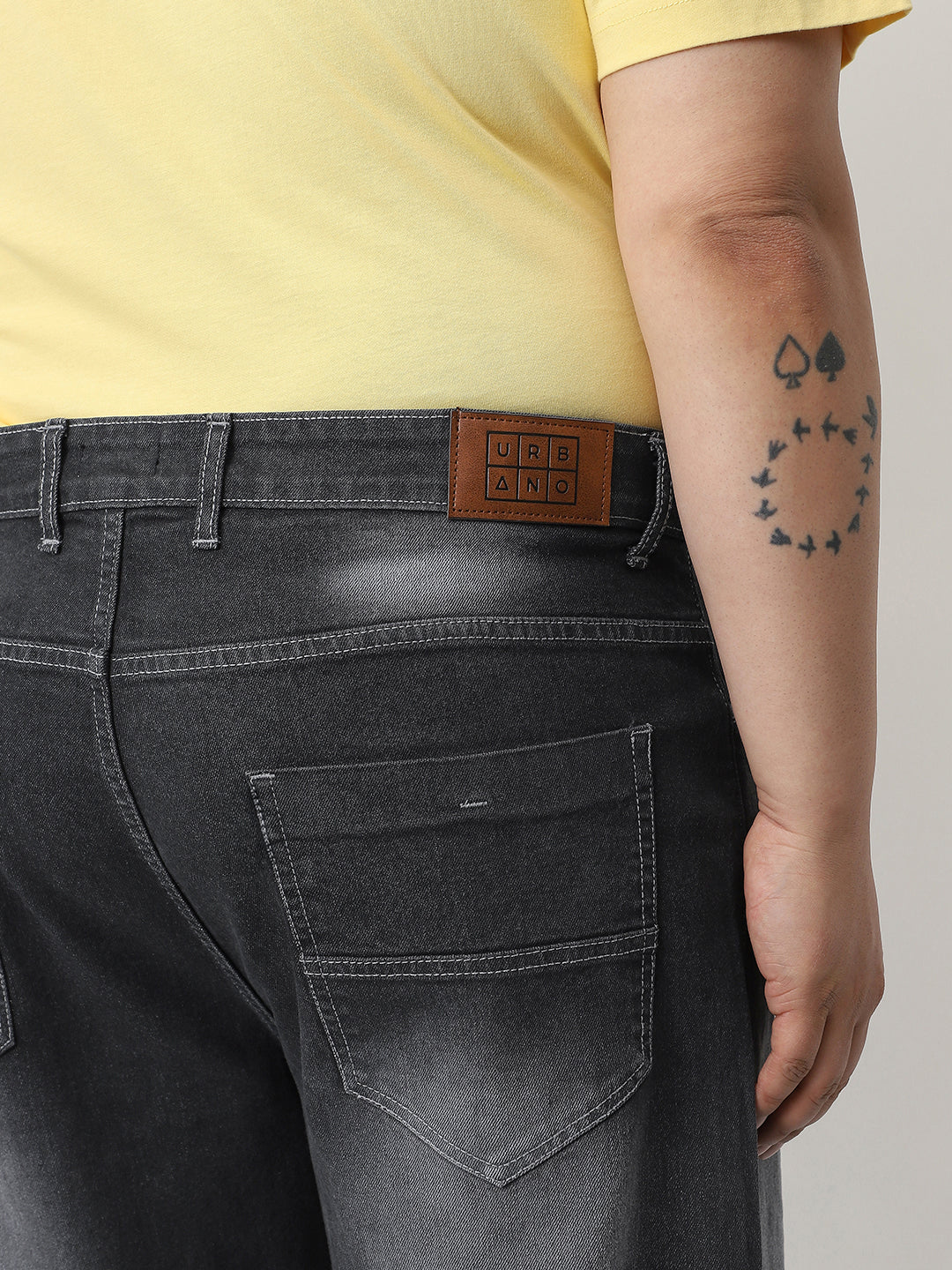 Plus Men's Dark Grey Straight Fit Washed Jeans Stretchable - Image 5