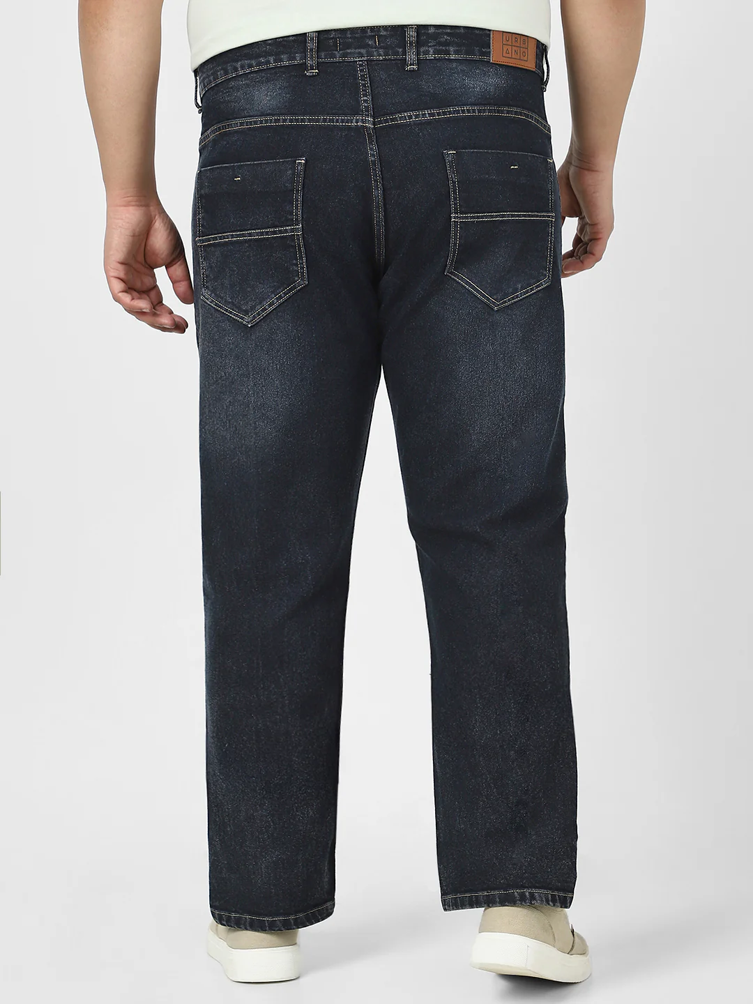 Plus Men's Dark Grey Straight Fit Washed Jeans Stretchable - Image 3