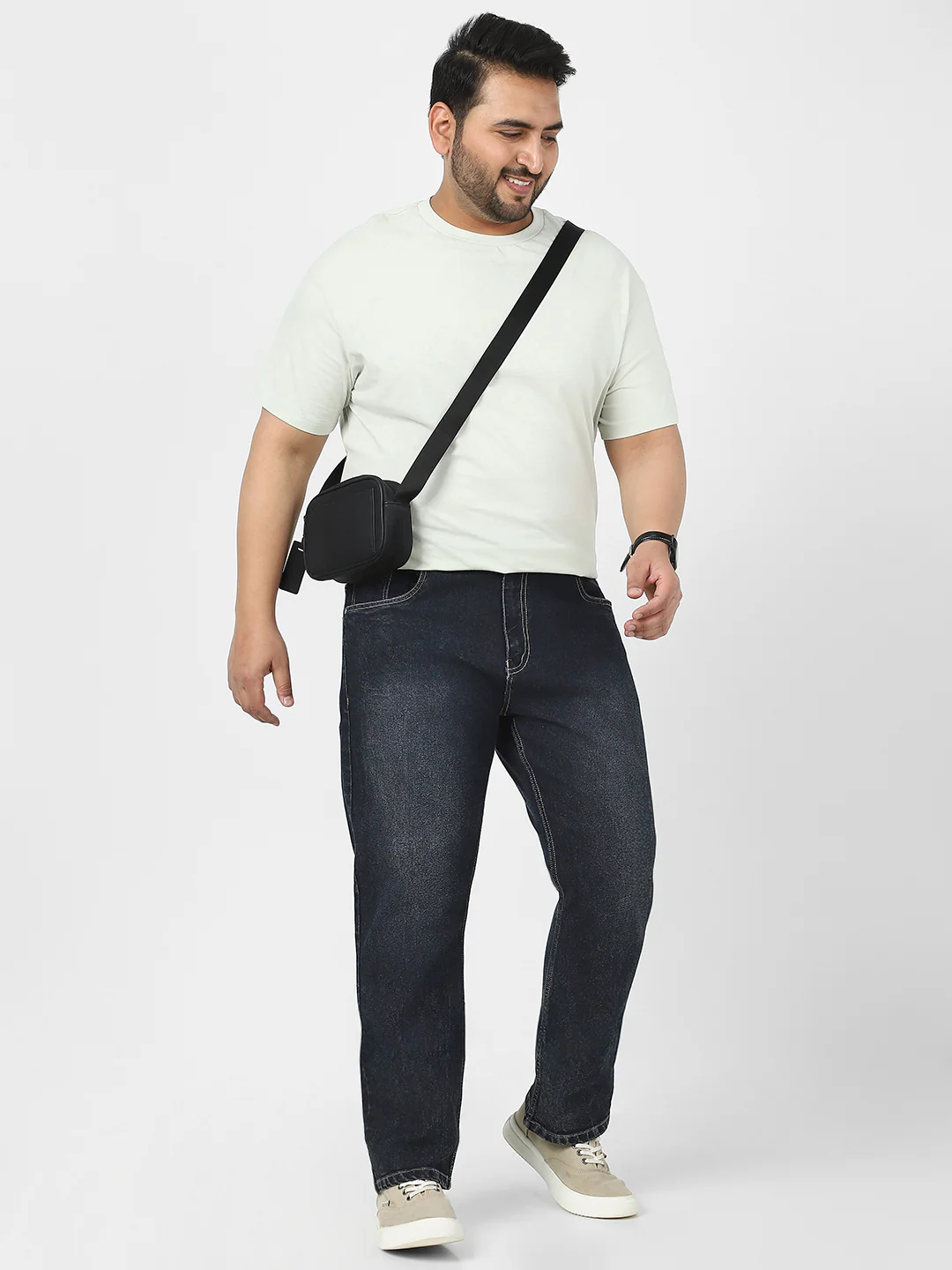 Plus Men's Dark Grey Straight Fit Washed Jeans Stretchable - Image 4