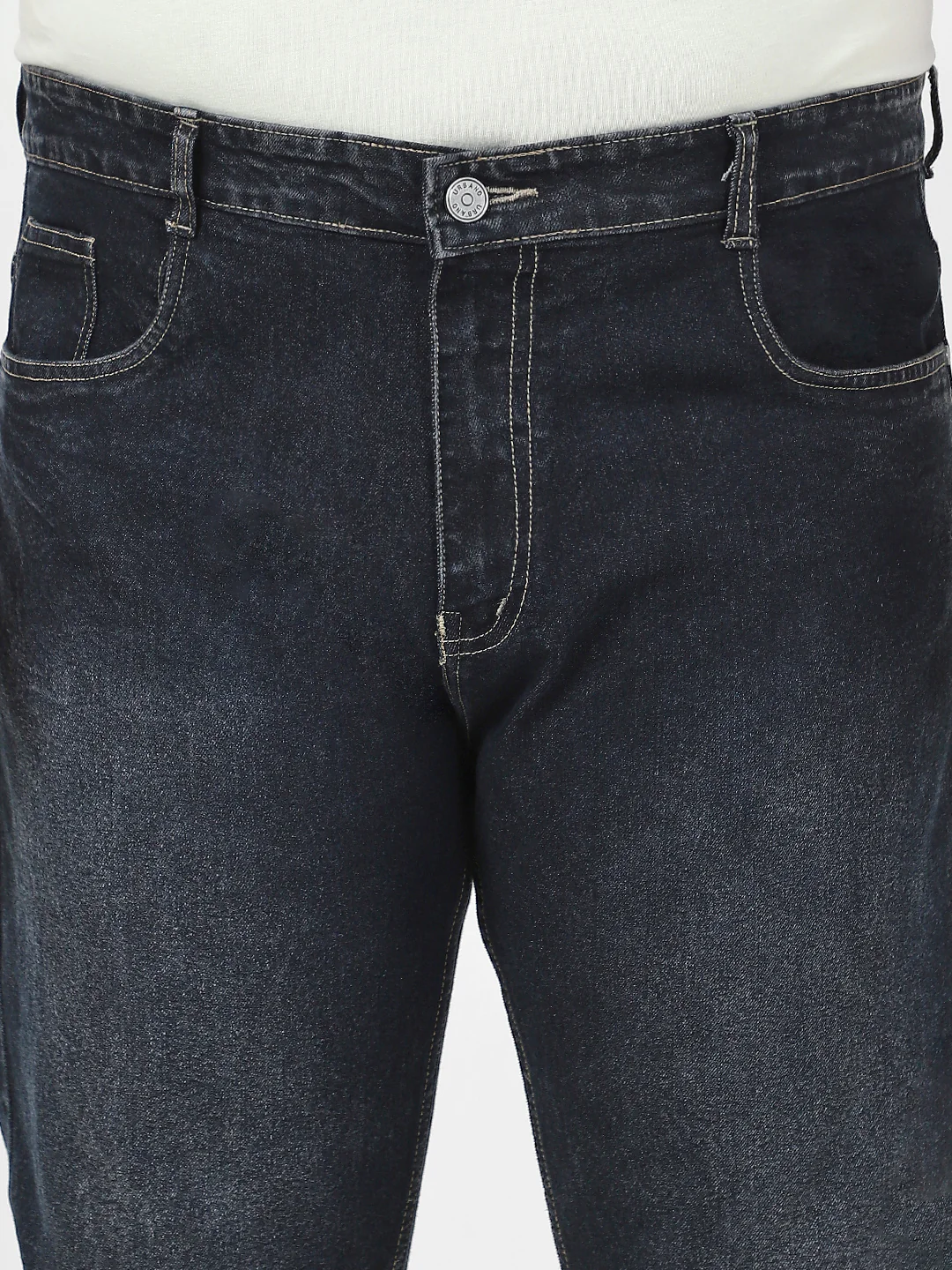 Plus Men's Dark Grey Straight Fit Washed Jeans Stretchable - Image 5