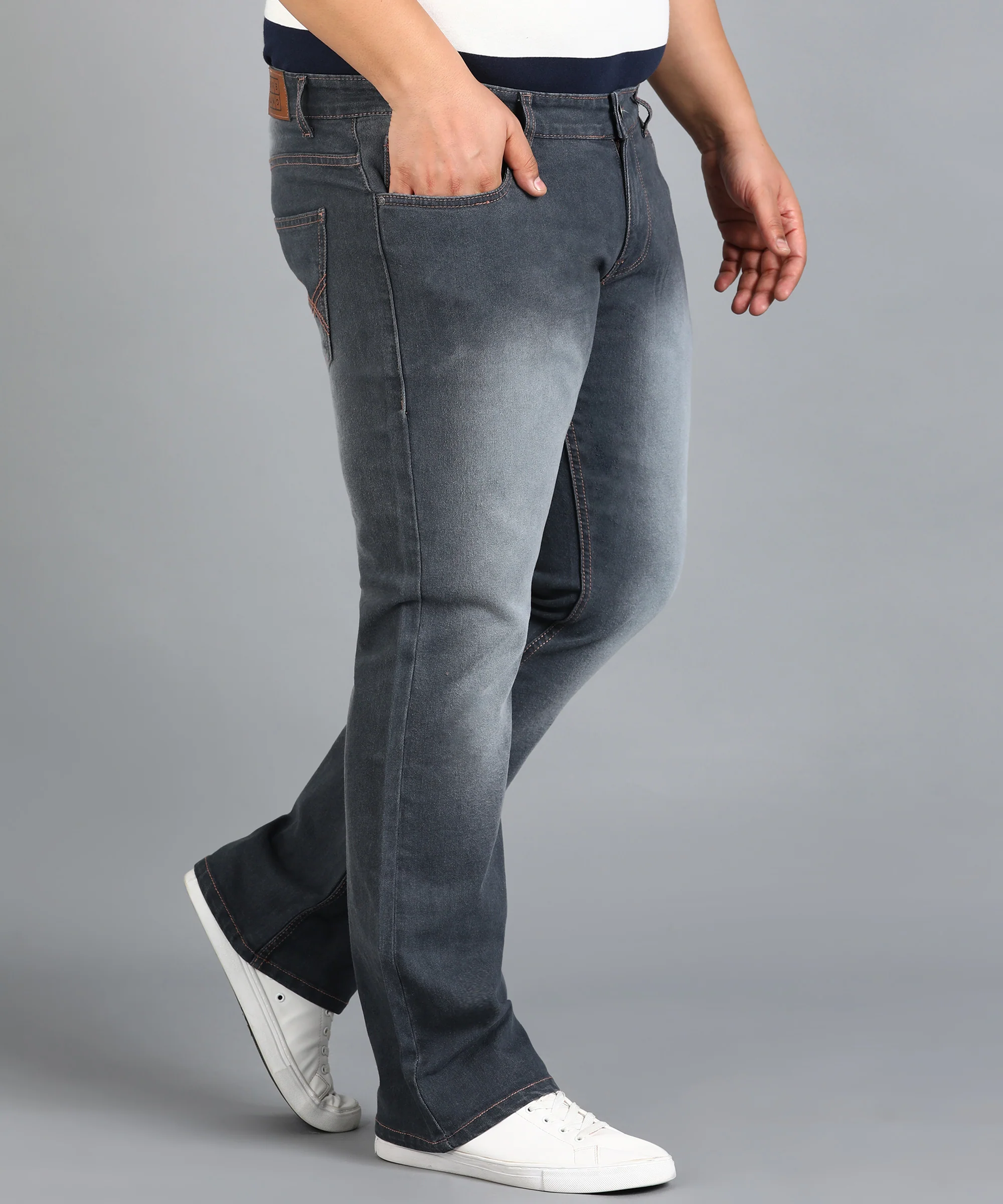 Plus Men's Dark Grey Washed Bootcut Jeans Stretchable - Image 3