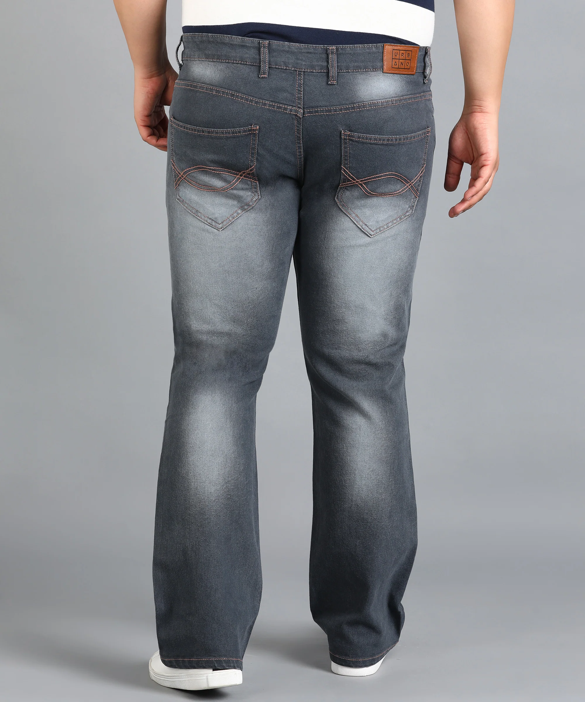 Plus Men's Dark Grey Washed Bootcut Jeans Stretchable - Image 4