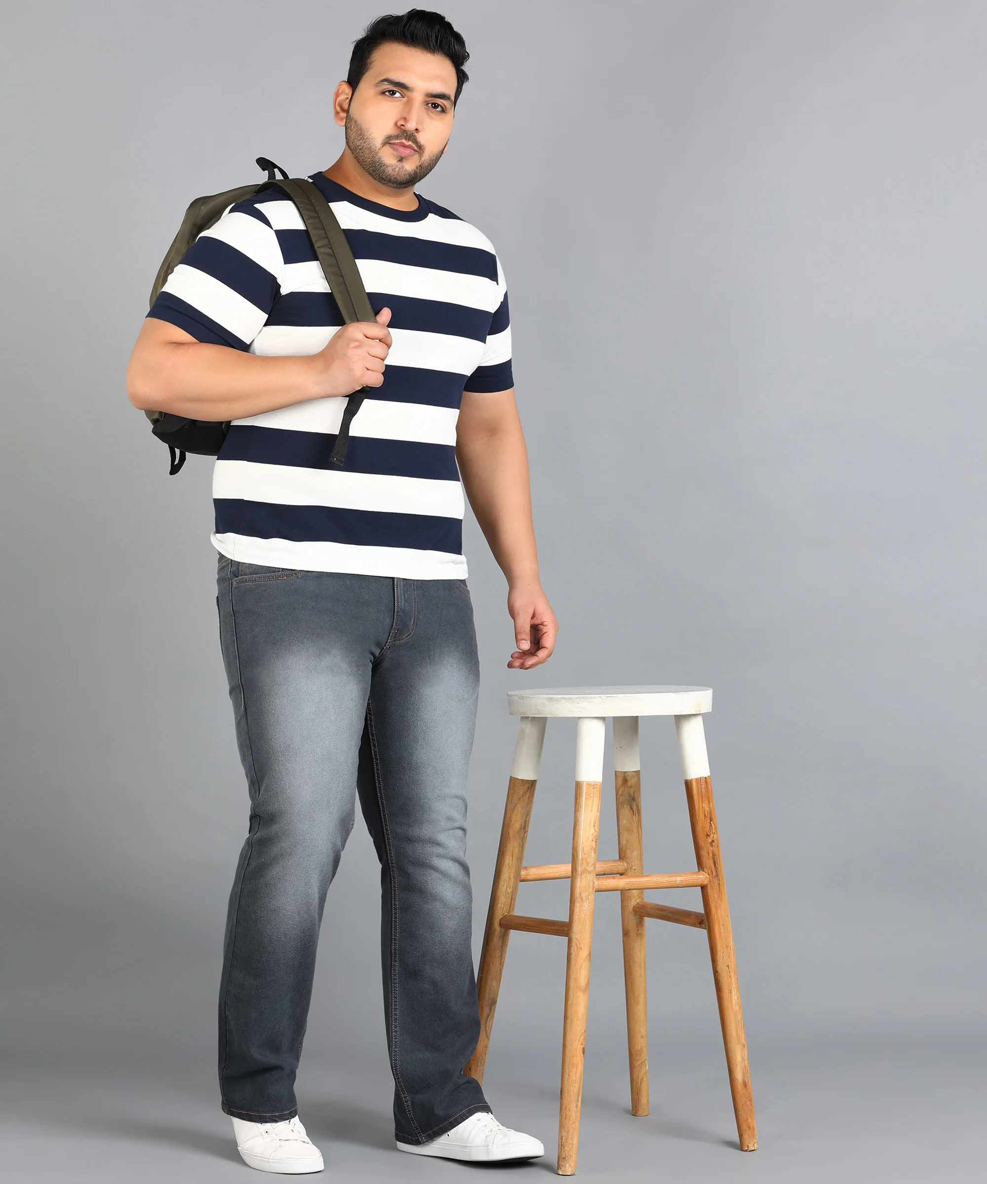Plus Men's Dark Grey Washed Bootcut Jeans Stretchable - Image 5