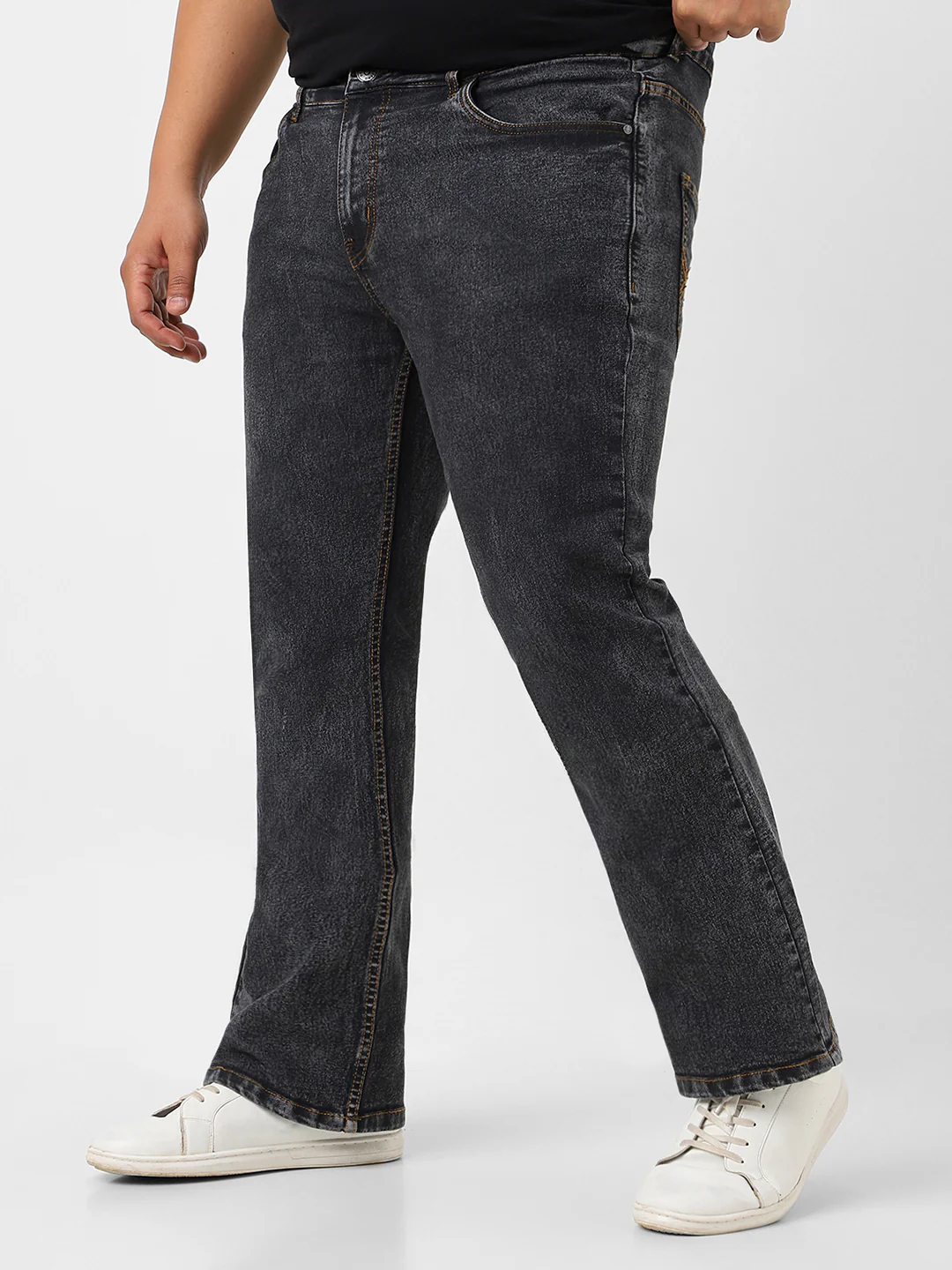 Plus Men's Dark Grey Washed Bootcut Jeans Stretchable - Image 2