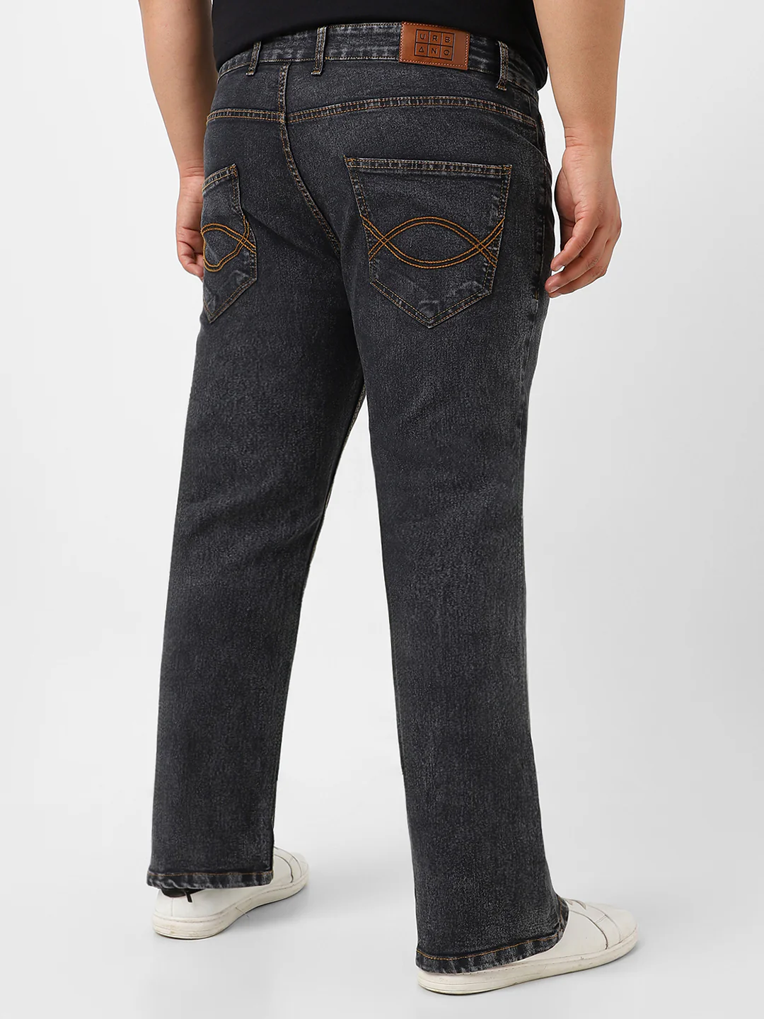 Plus Men's Dark Grey Washed Bootcut Jeans Stretchable - Image 3