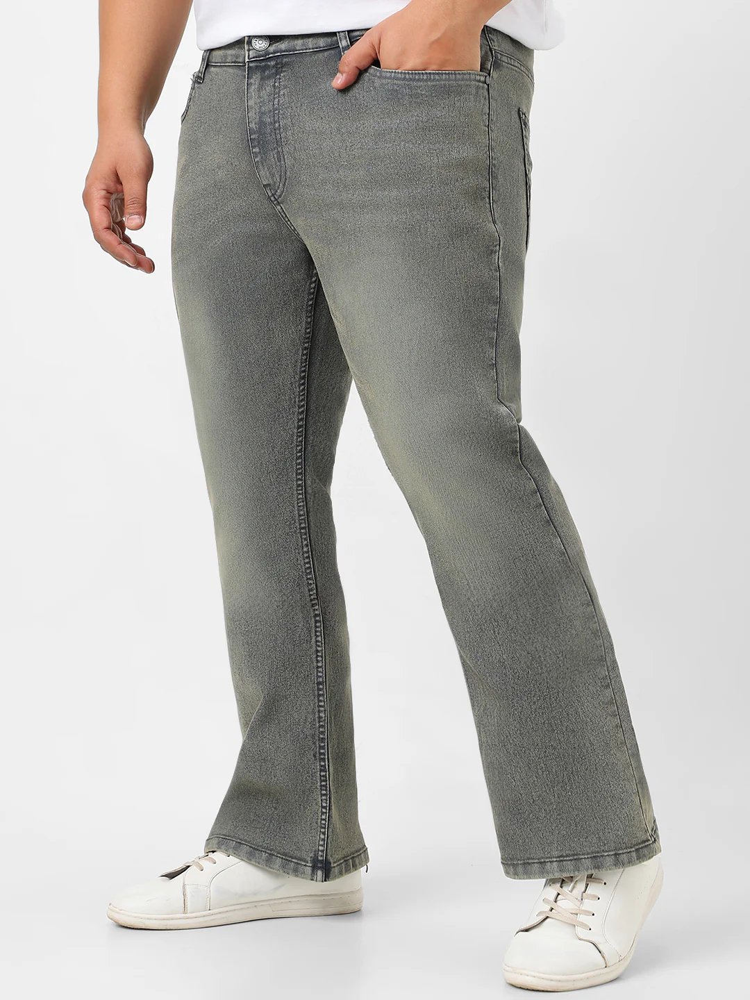 Plus Men's Dark Grey Washed Bootcut Jeans Stretchable - Image 2