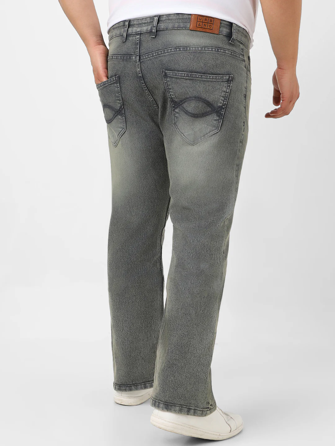 Plus Men's Dark Grey Washed Bootcut Jeans Stretchable - Image 3