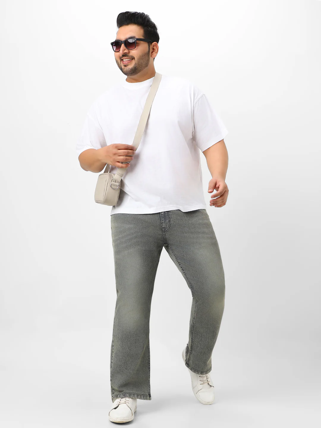 Plus Men's Dark Grey Washed Bootcut Jeans Stretchable - Image 4
