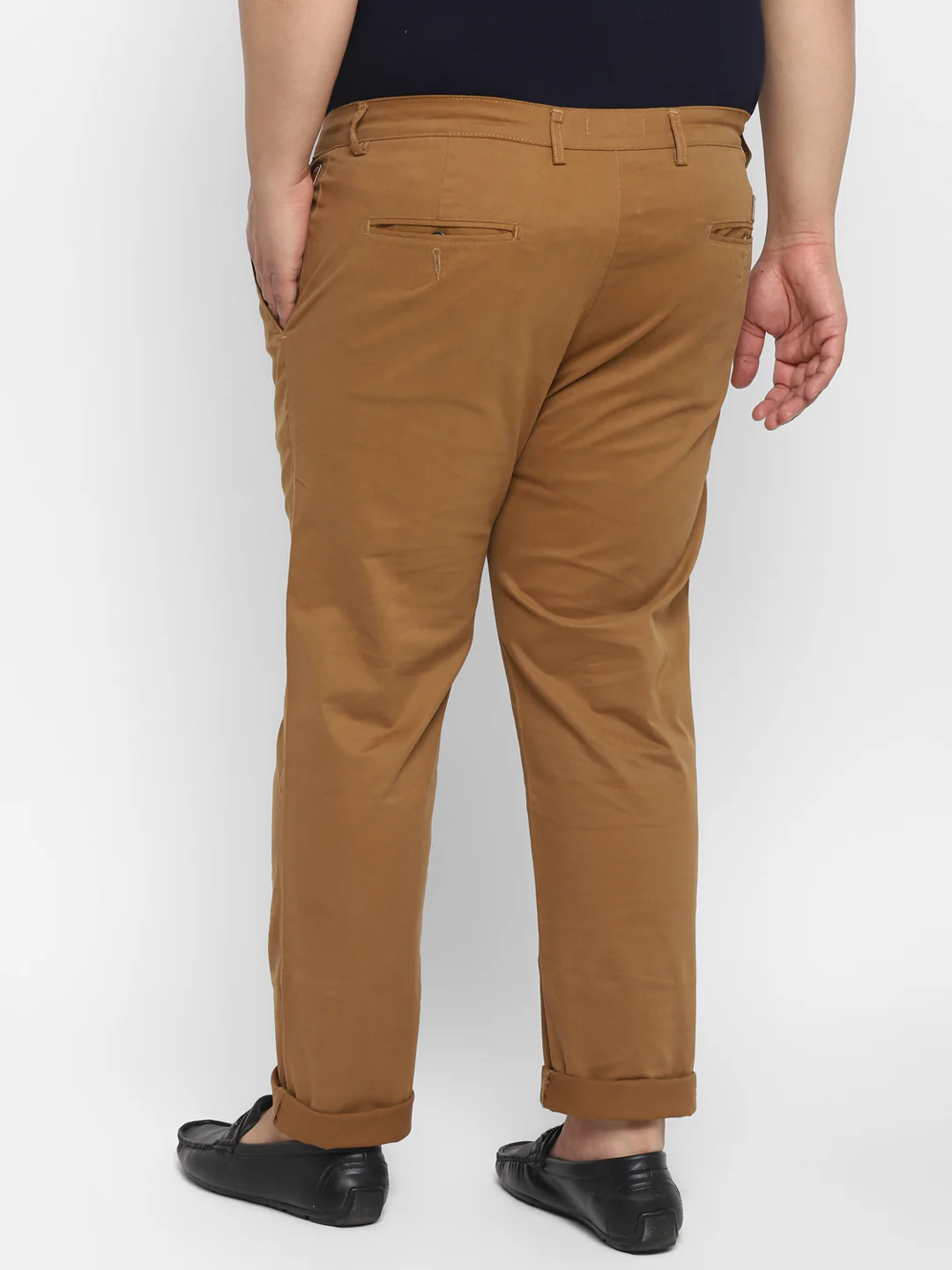 Plus Men's Dark Khaki Cotton Regular Fit Casual Chinos Trousers Stretch - Image 4