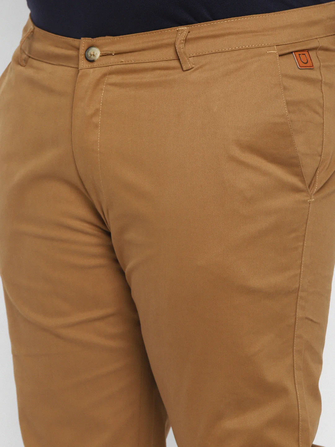 Plus Men's Dark Khaki Cotton Regular Fit Casual Chinos Trousers Stretch - Image 5