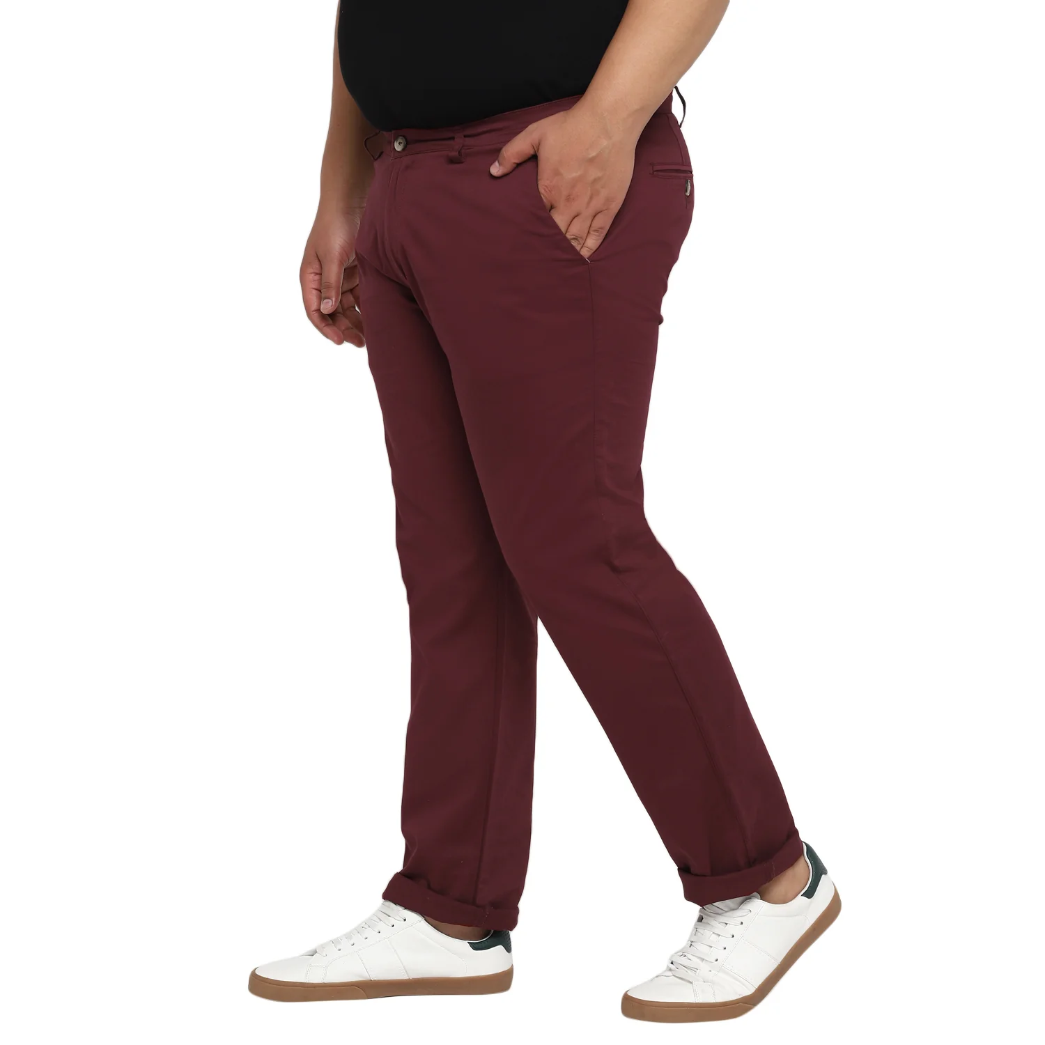 Plus Men's Dark Maroon Cotton Regular Fit Casual Chino Pants Stretch - Image 3