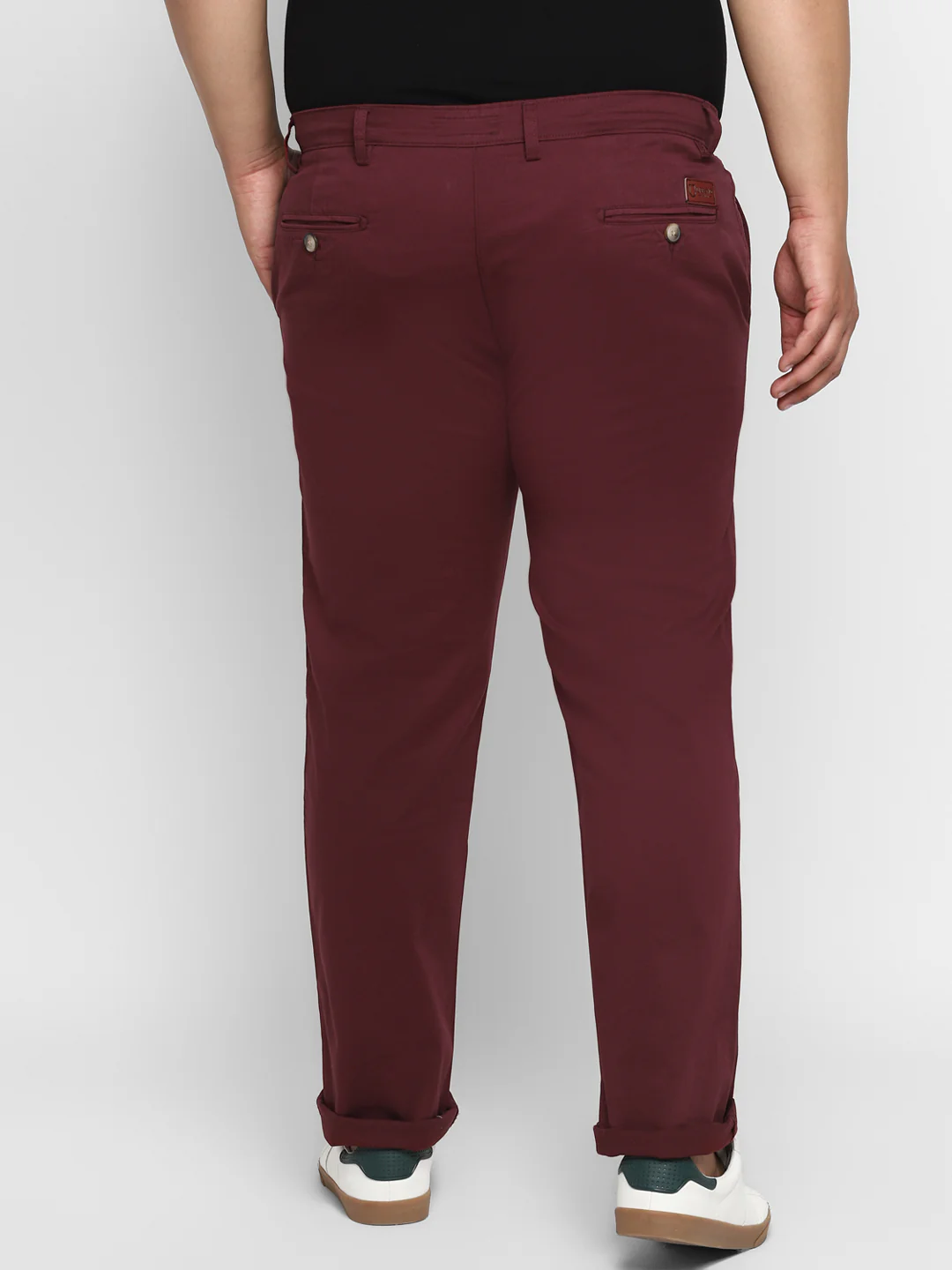 Plus Men's Dark Maroon Cotton Regular Fit Casual Chino Pants Stretch - Image 4