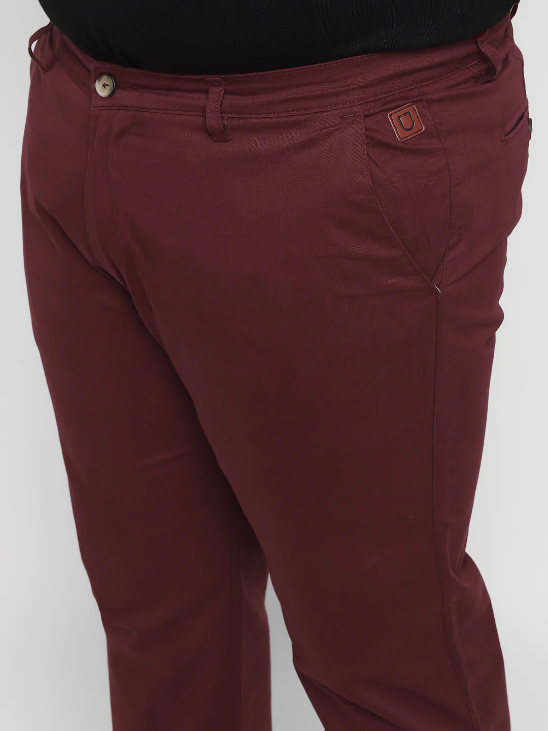 Plus Men's Dark Maroon Cotton Regular Fit Casual Chino Pants Stretch - Image 5