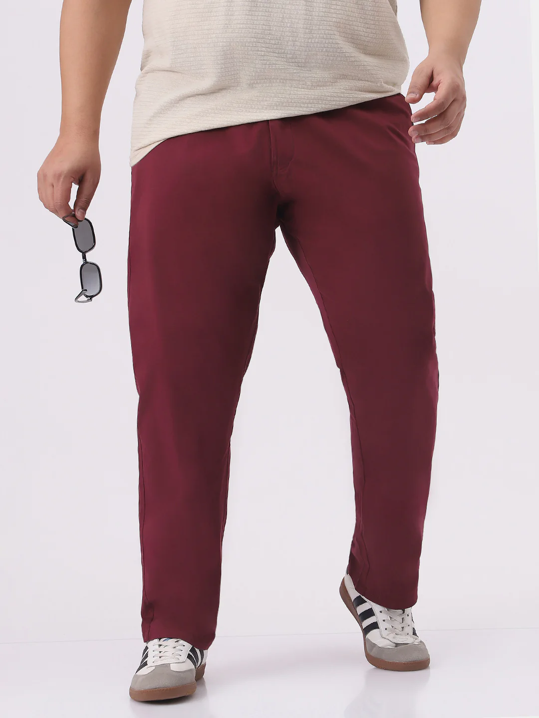 Plus Men's Dark Maroon Cotton Regular Fit Casual Chinos Trousers Stretch - Image 2