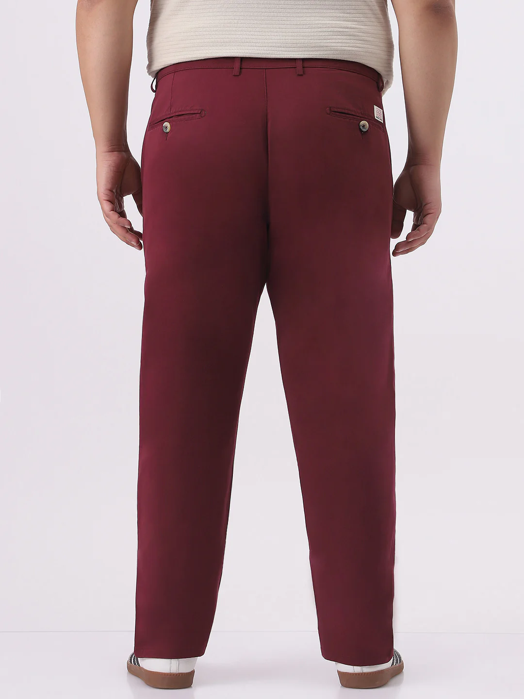 Plus Men's Dark Maroon Cotton Regular Fit Casual Chinos Trousers Stretch - Image 4