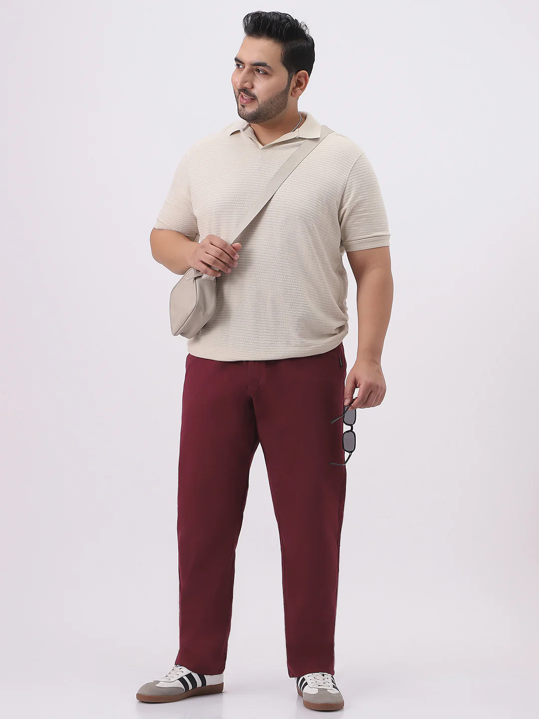 Plus Men's Dark Maroon Cotton Regular Fit Casual Chinos Trousers Stretch - Image 5