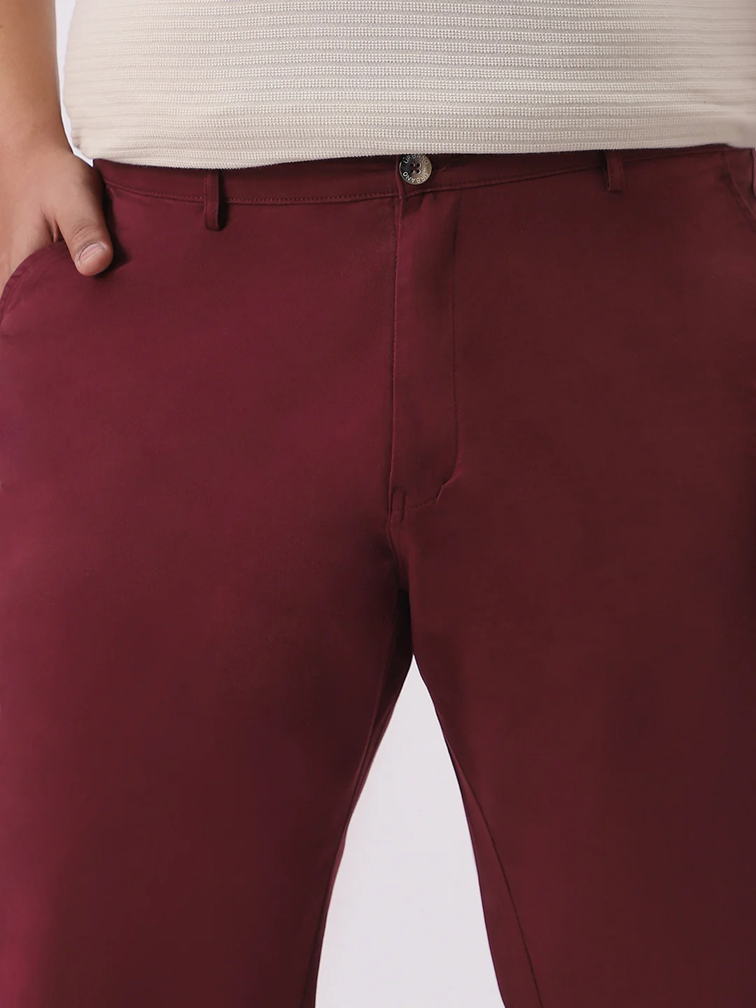 Plus Men's Dark Maroon Cotton Regular Fit Casual Chinos Trousers Stretch - Image 6