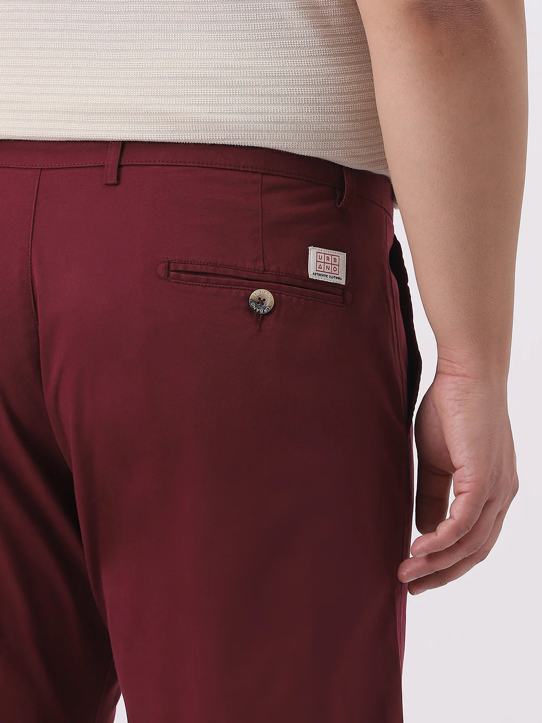 Plus Men's Dark Maroon Cotton Regular Fit Casual Chinos Trousers Stretch - Image 7