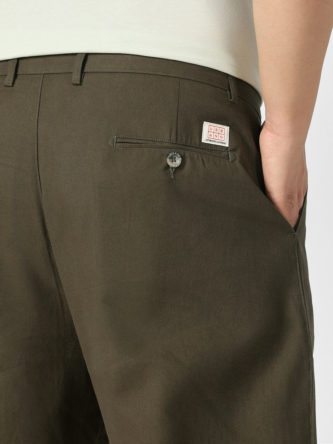 Plus Men's Dark Olive Loose Baggy Fit Solid Chino Trousers Non-Stretchable - Image 5