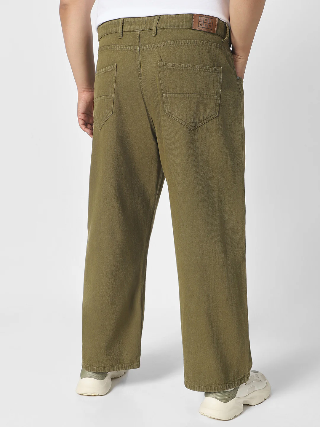 Plus Men's Dark Olive Loose Baggy Fit Washed Jeans Non-Stretchable - Image 3