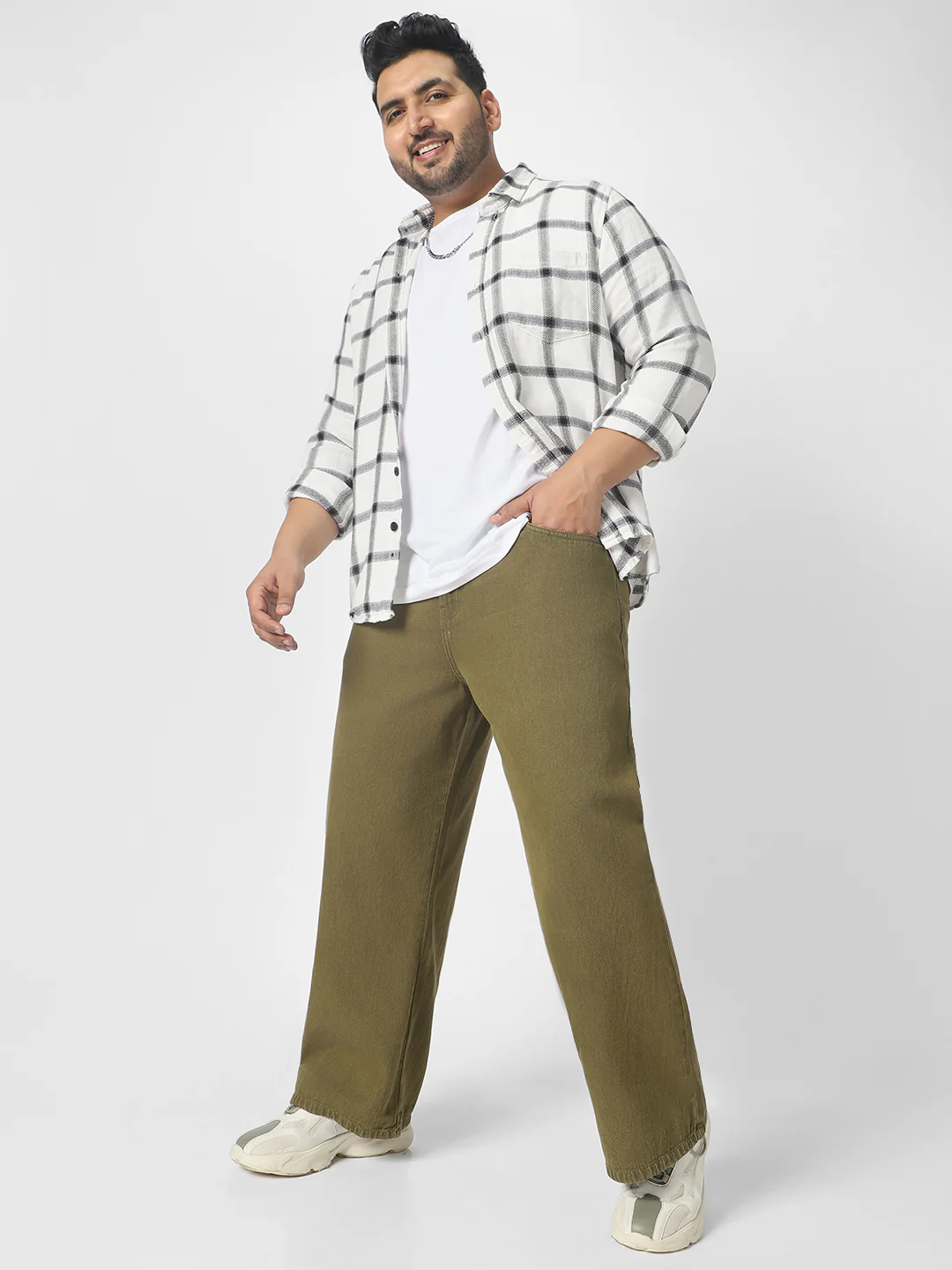 Plus Men's Dark Olive Loose Baggy Fit Washed Jeans Non-Stretchable - Image 4