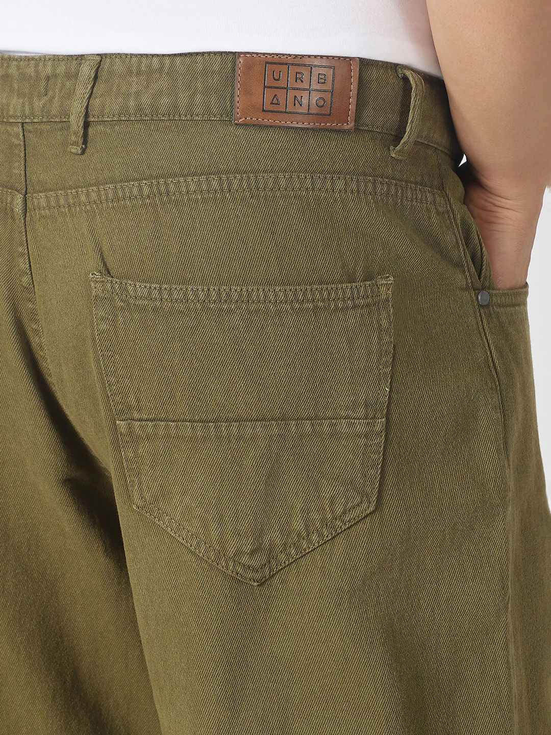 Plus Men's Dark Olive Loose Baggy Fit Washed Jeans Non-Stretchable - Image 5