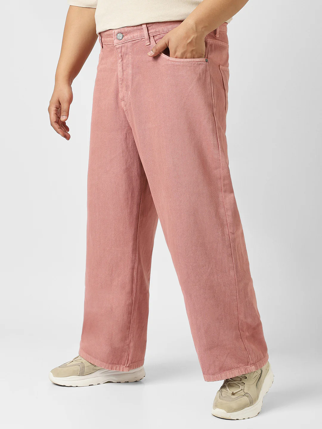 Plus Men's Dark Pink Loose Baggy Fit Washed Jeans Non-Stretchable - Image 2