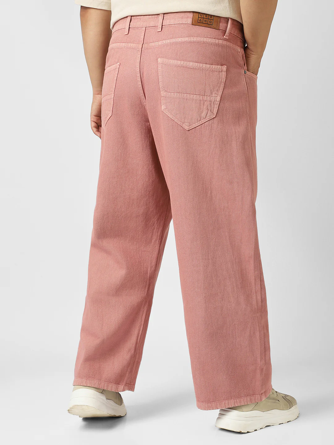 Plus Men's Dark Pink Loose Baggy Fit Washed Jeans Non-Stretchable - Image 3