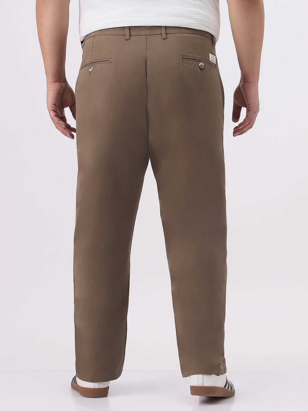Plus Men's Dark Taupe Cotton Regular Fit Casual Chinos Trousers Stretch - Image 3