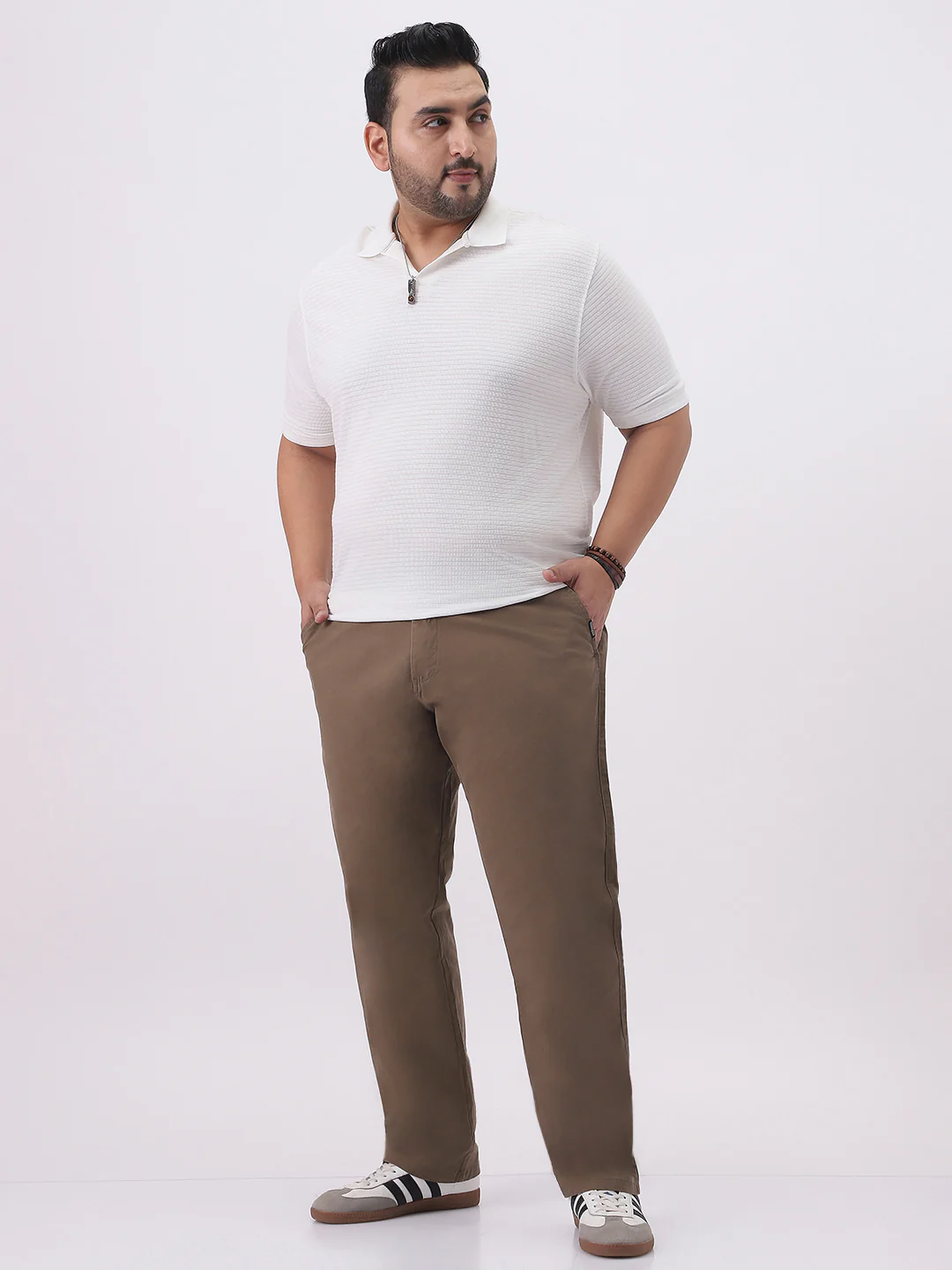 Plus Men's Dark Taupe Cotton Regular Fit Casual Chinos Trousers Stretch - Image 4