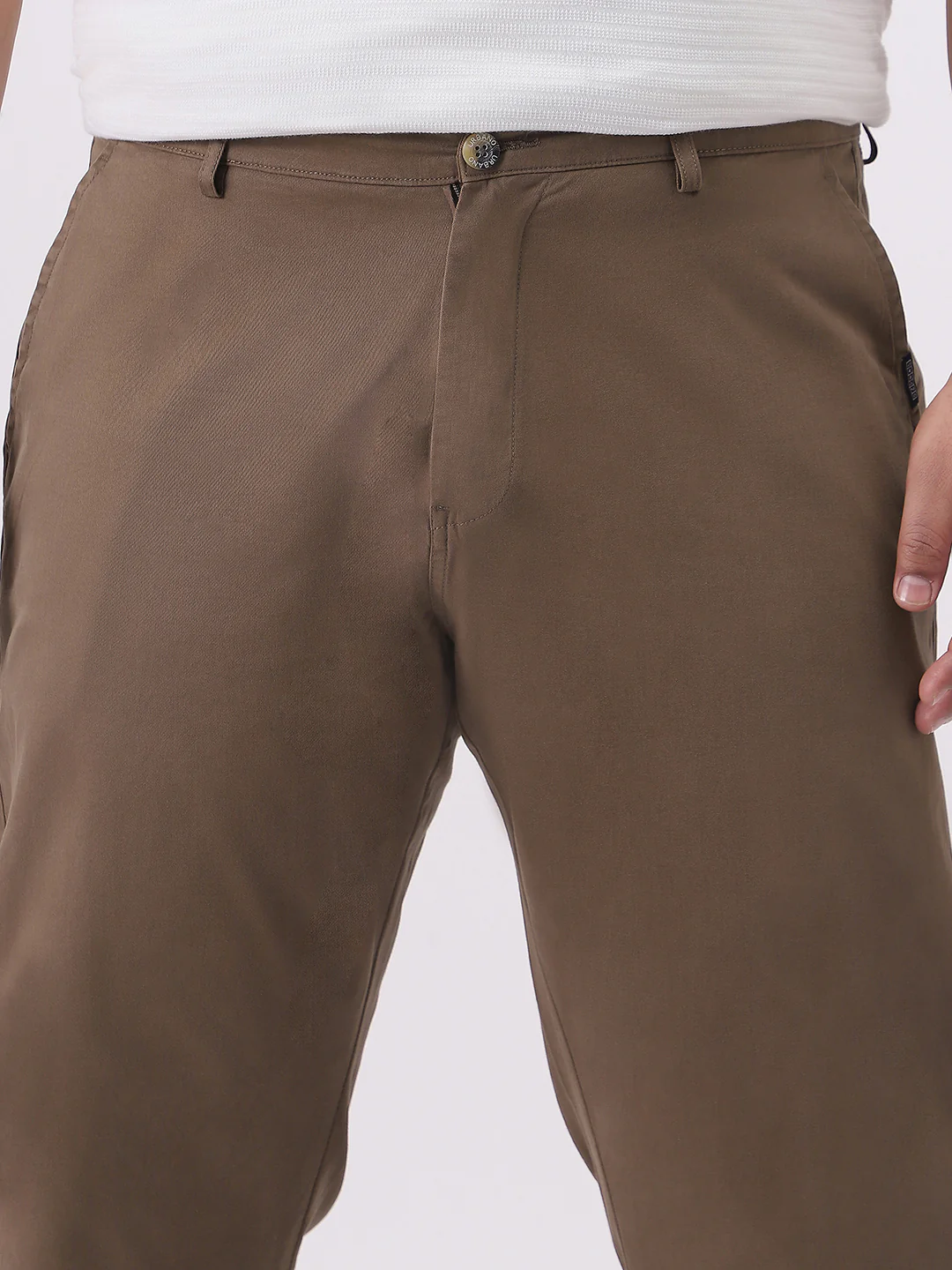 Plus Men's Dark Taupe Cotton Regular Fit Casual Chinos Trousers Stretch - Image 5