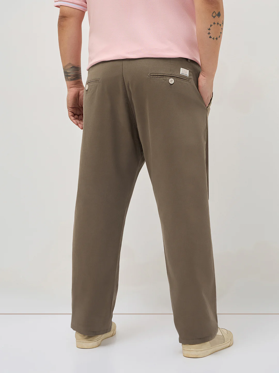 Plus Men's Dark Taupe Straight Fit Mid Rise Cotton Casual Chinos Trousers Stretch - Image 3