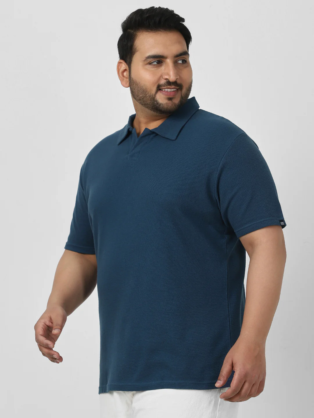 Plus Men's Deep Navy Textured Regular Fit Half Sleeve Cotton Polo T-Shirt - Image 4