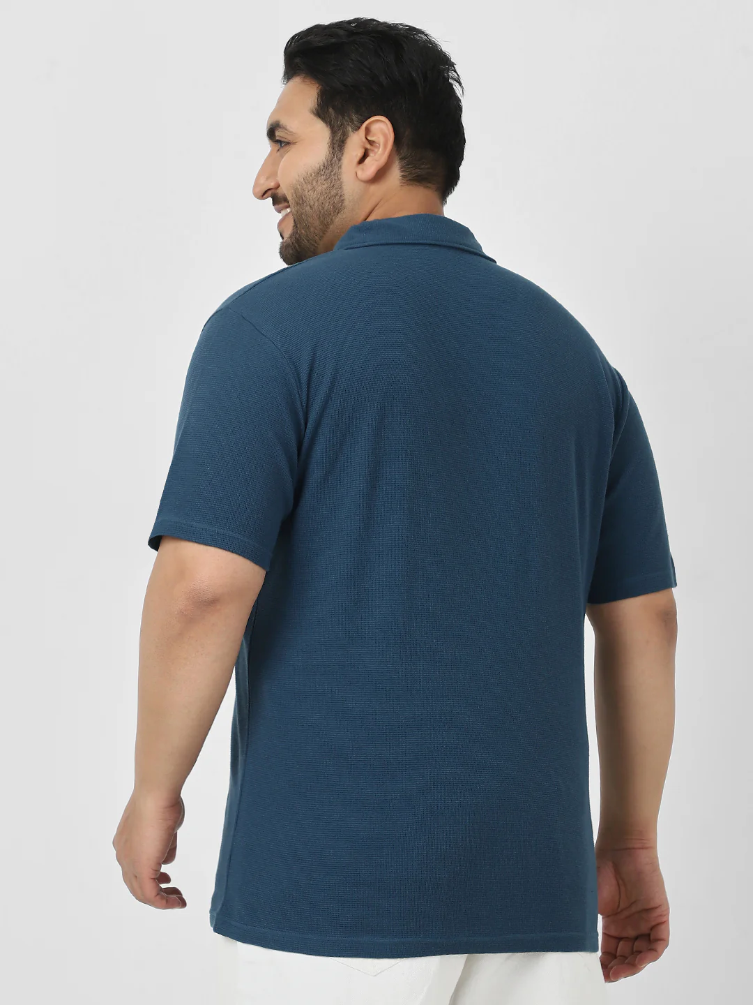 Plus Men's Deep Navy Textured Regular Fit Half Sleeve Cotton Polo T-Shirt - Image 5